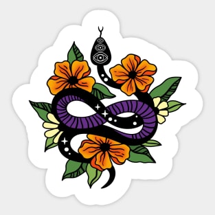 Floral mystic snake, orange Sticker